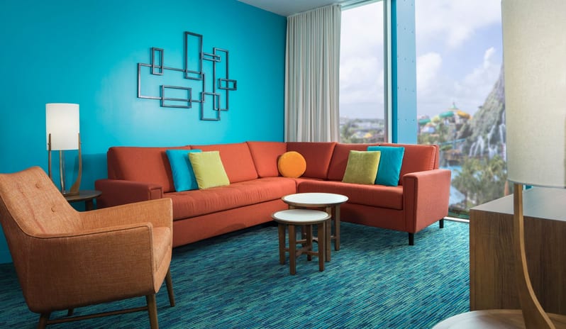 Universal’s Cabana Bay Beach Resort - Two Bedroom Suite Living room full view